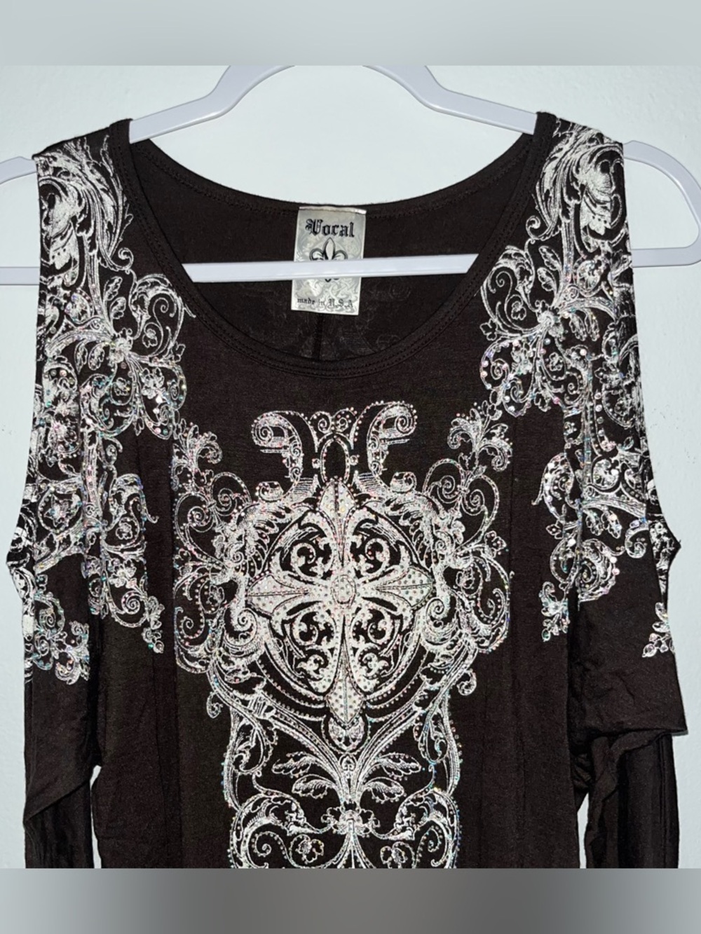 RARE Rhinestone Goth Brown Y2K Bedazzled Bat Wing Top Size M